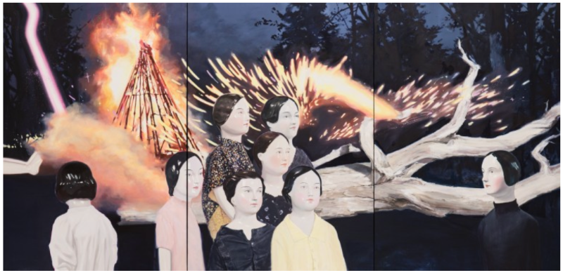 최지원, 우리는 어디로 향하는가 · oil and acrylic on canvas · 193.9x390.9cm · 2020 (이미지 출처 = 일우스페이스)