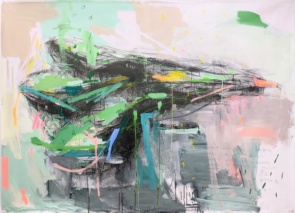 Small but obvious-greenish nourishment · Acrylic and Crayon · 208x159cm · 2019 (이미지출처 = 유나이티드갤러리) · Small but obvious-greenish nourishmen · Acrylic and Crayon
