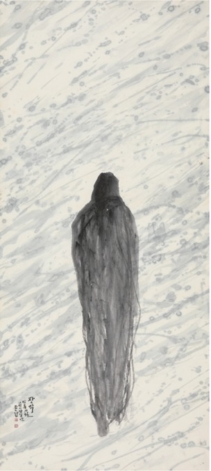 장막-인류의길 · 선지에 수묵 · 138cmx60c · 2021 (이미지출처 = 겸재정선미술관)