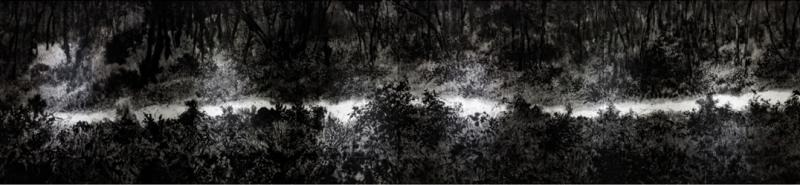 생명의 숲 _ 경계에 서다 · 한지에 수묵 · 227× 9760cm · 2021 (이미지출처 = 겸재정선미술관)