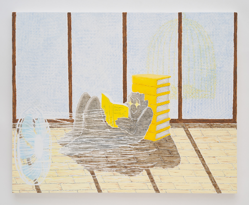 카나리아의 모든 것 · 캔버스에 유채, 아크릴, 연필, 색연필 · 73×91cm · 2022 (이미지출처 = 페이지룸8)