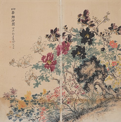 목재 허행면, 사계군방도 · 종이에 수묵담채 · 1962 (이미지출처 = 의재미술관)