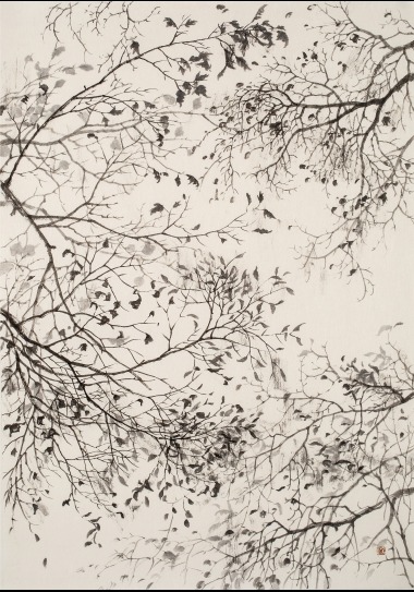 락엽樂葉1 · 한지에 수묵 · 63x45cm · 2021 (이미지출처 = 겸재정선 미술관)