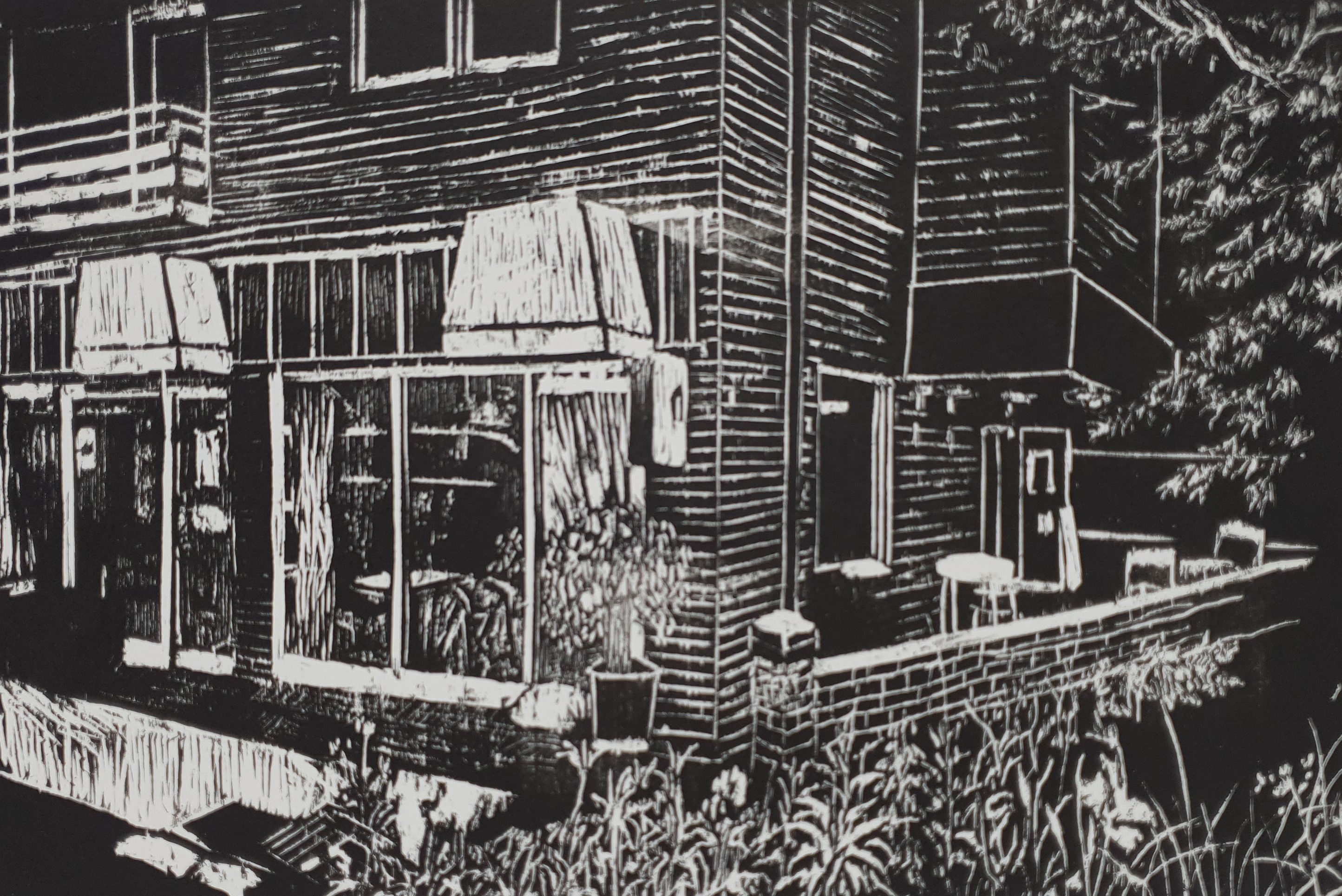 방학카페 · woodcut · 210 × 297 mm · 2018 · Vacation cafe · woodcut