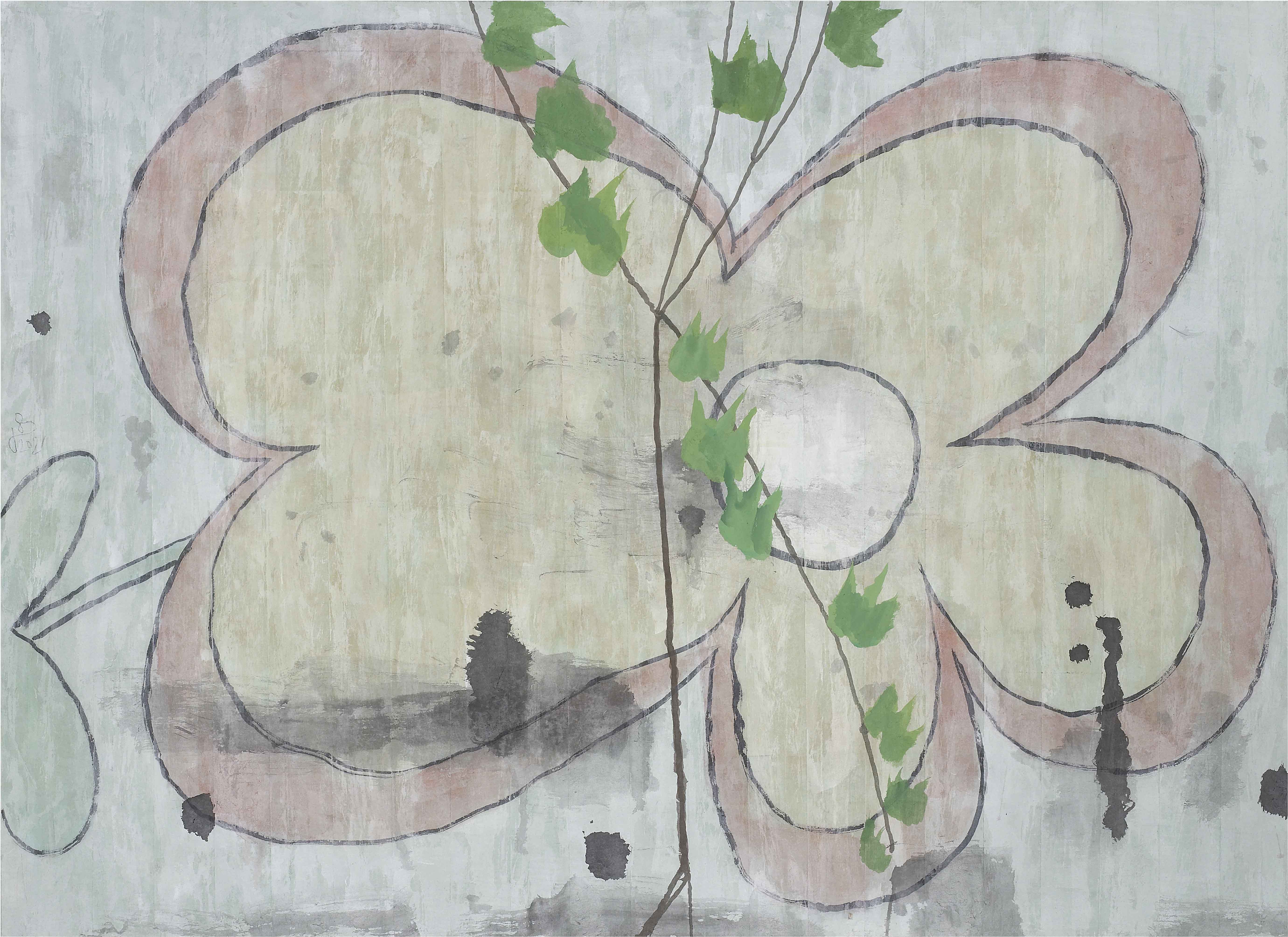 Flower on the wall1 · 장지에 먹 분채 · 90x125cm · 2021