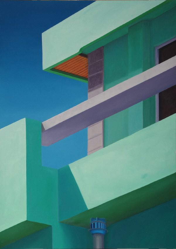 untitled(green-blue house, Busan) · oil on canvas · 140x100cm · 2021 · untitled(green-blue house, Busan) · oil on canvas