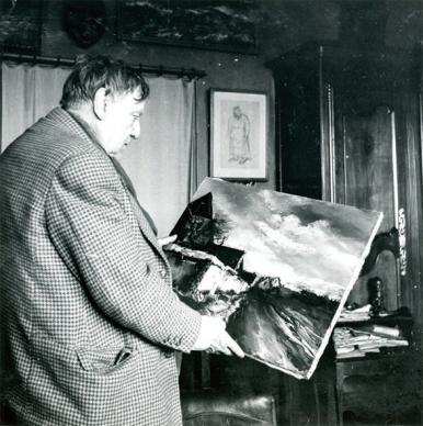 툴리에르(Tourilliere)에서 자신의 그림 중 하나를 보고 있는 블라맹크